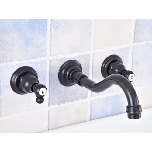 Brass Black Bathroom Basin Sink Mix Tap Dual Handles Wall Mounted Kitchen Basin Sink Mixer Faucet Nsf498