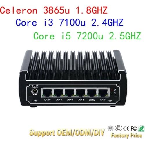 6 Intel LAN Fanless Pfsense Mini PC Intel Core i5 7200U i3 7100U DDR4 Ram AES-NI Linux Firewall Pfsense Router Network Server