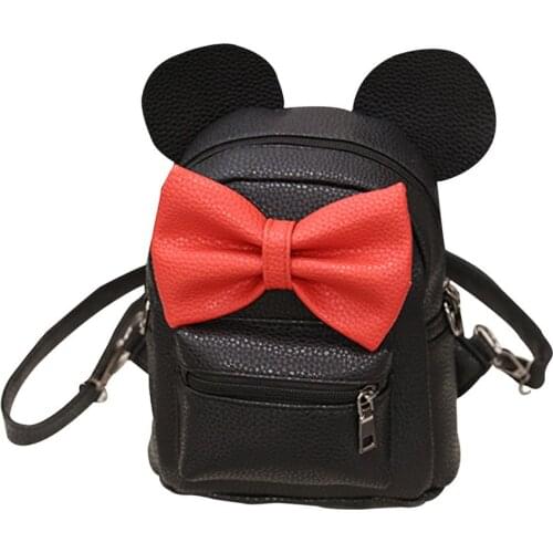 20# Girls Mini Backpack Bow Female Bag Korean Womens Backpack Cartoon Pu Leather Backpack Girl Lady Double Shoulder Bags