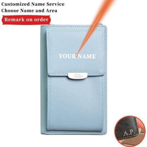 Multifunction Fashon Candy Color Cell Phone Bag Christmas Gift Free Engraving Large Capacity PU Leather Shoulder Bag Women Hasp