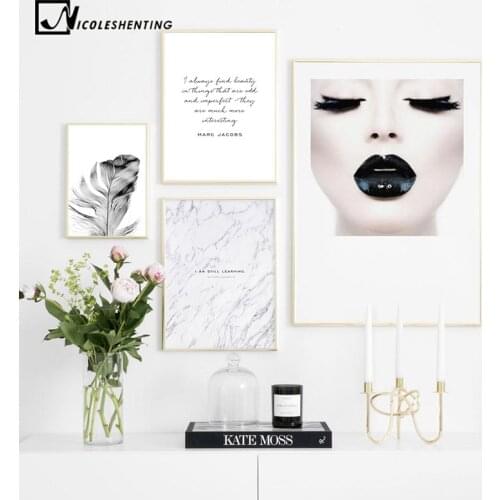 Fashion Girl Feather Canvas Poster Nordic style Wall Art Print Painting Beauty Quotes Decorative Picture Modern Home Decoration