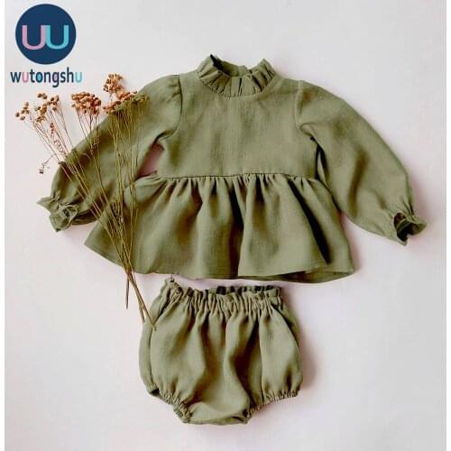 Fashion Linen Baby Girl Clothes Sets Princess Long Sleeves Toddler Girl Outfits Sets Blouse + Pants For 0-2Y KIds Clothes Autumn