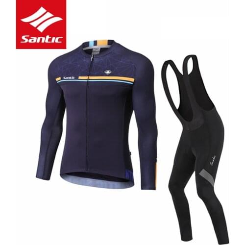 Santic Men Cycling Long Sleeve Bib Pants Set Bike Long Jerseys Spring Autumn MTB Bicycle Jackets Pants Bike Warm Clothing Set