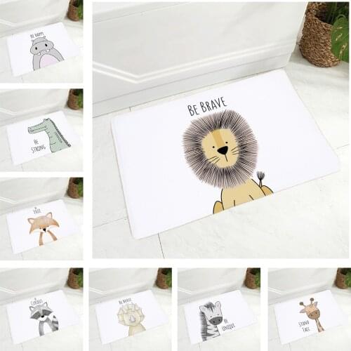 Nordic Zebra Hippo Giraffe Lion Crocodile Floor Door Mat for Hallway Decor Cartoon Animal Doormat Non-Slip Soft Flannel Carpet