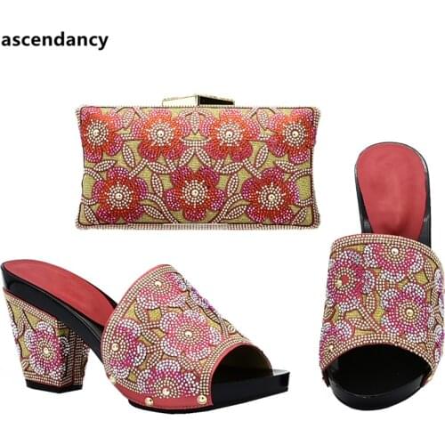 Latest Design Italian Shoes and Bags To Match Shoes with Bag Set Decorated with Rhinestone Designer Shoes Women Luxury 2018