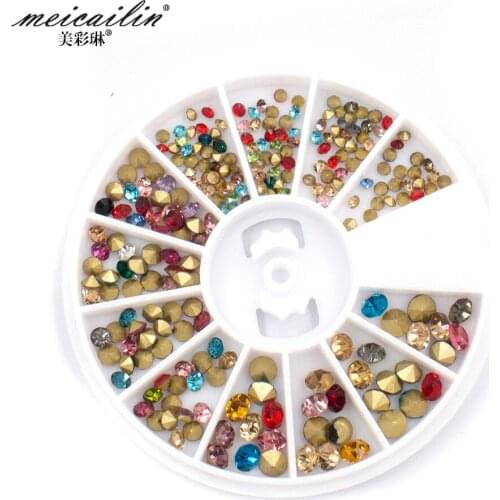 2019 New Arrival 1 Wheel 3D Mixed Colorful Gold Sharp bottom Nail Art Rhinestones DIY Alloy Decoration Crystal Shining Manicure