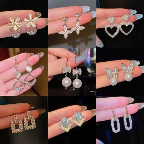 Origin Summer Temperament Geometrical Heart Rhinestone Dangle Earring for Women Girls Flower Bowknot Butterfly Earring Jewellery