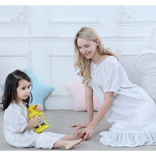 2019 Family Matching Pajamas Clothes Summer Mother and Daughter Matching Nightgowns Dress White Pijamas Retro Girl Dresses