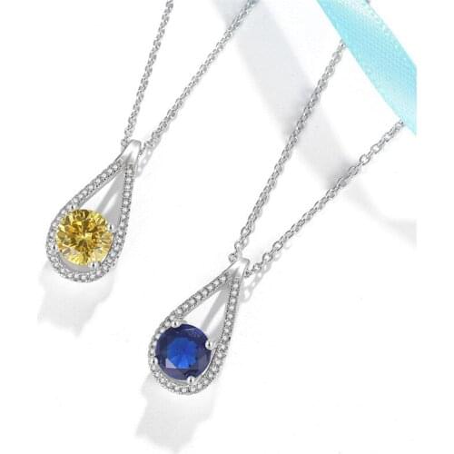Genuine 925 Sterling Silver Pendants Necklaces for Women Yellow Blue Diamond Gemstone Water Drop Jewelry Wedding Gifts