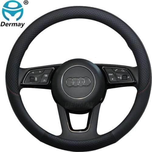 100% DERMAY Brand Leather Sport Car Steering Wheel Cover for Audi A3 A3 8P 8V 8L A3 8P Sportback Auto Accessories Anti-Slip