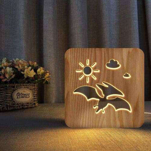 Pterodactyl Led Table Lamp Bedroom Decoration Solid Wood Hollow Carving 3d Usb Night Light Creative Gift