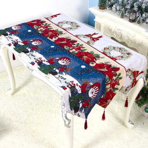 Embroidered Christmas Table Runner Christmas Decoration Cotton Linen Printed Christmas Table Flag 180*35 Table Cloth