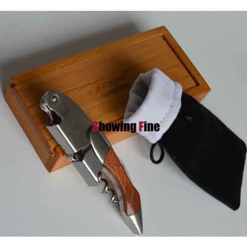 Christmas Gift 2-steps Screwpull Wine Corkscrew Opener Stainless & Wooden Bottle Openors 2 Hinges Waiters Wooden Box Packed