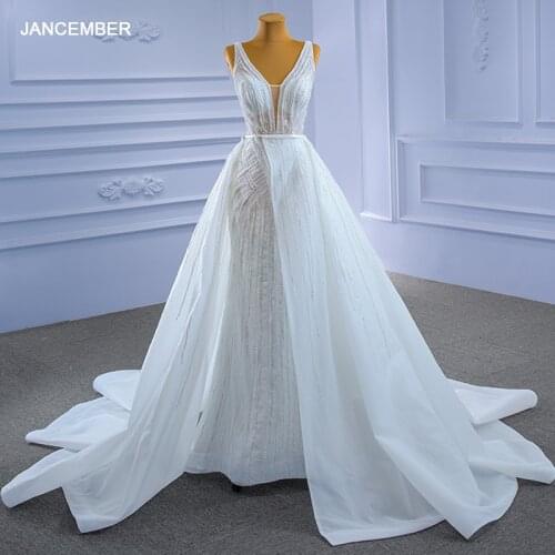 RSM67332 Detachable Trailing Wedding Dress Sexy Deep V-neck Sleeveless Luxurious Mermaid Bridal Gown Vestido De Noiva Boho