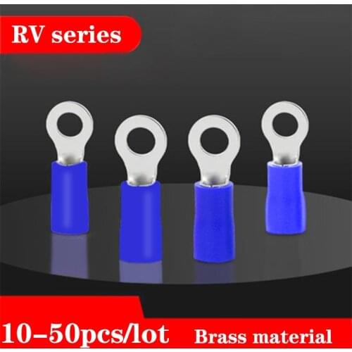 RV2 10-50Pcs/Set Insulated Blue Ring Terminals Wire Cable Electrical Crimp Connectors 16-14 AWG Kit M3/M4/M5/M6/M8