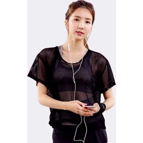 SALSPOR Casual Women Yoga Top Quick Dry Sport Short Sleeve High Quality Transparent Shirt Fitness Running T Shirt Gym Female
