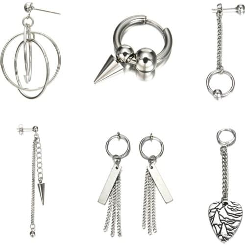 1 piece Men Women Punk Earrings Simple Long Section Tassel Dangle Chain Metal Texture Pendant Earrings Personal Ear jewelry