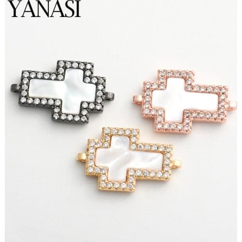 Shell Cross DIY Jesus Jewelry Findings Making Charms Copper Connectors Accessories For Women Handmade Christmas Bracelet Gift