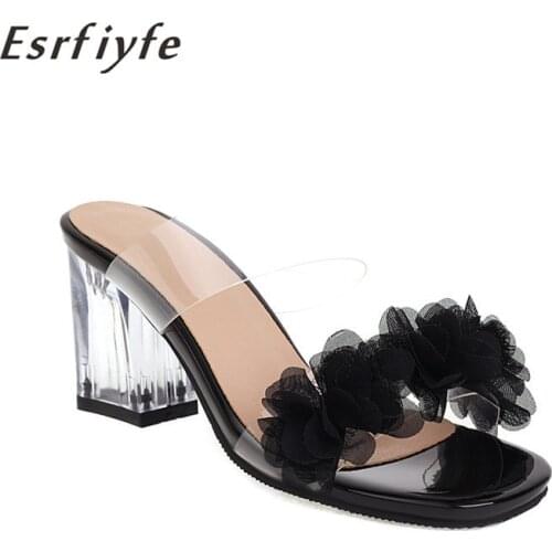 ESRFIYFE 2021 New Womens Summer Slippers Transparent Heels High Heel Outerwear Beach Shoes Flip Flops Women Slippers Size 34-48