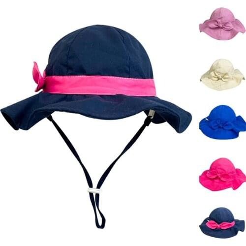 Bucket Hat Girl Summer Sun Beach Wide Brim Bow With String UV Protection Holiday Outdoor Accessory For Baby Toddlers Spring