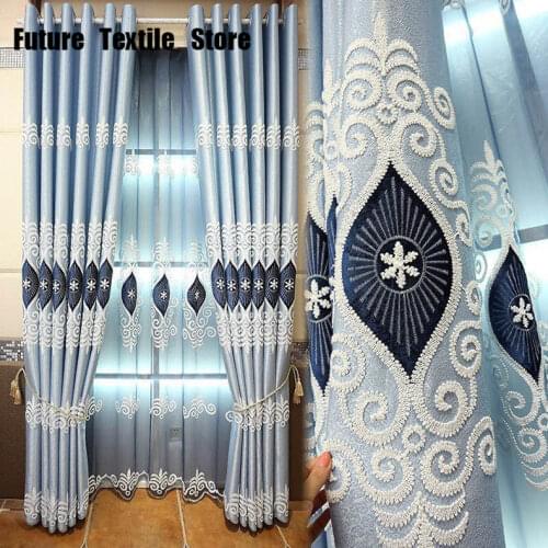 Rope Embroidered Blackout Curtains European Embroidered Curtains for Living Dining Room Bedroom