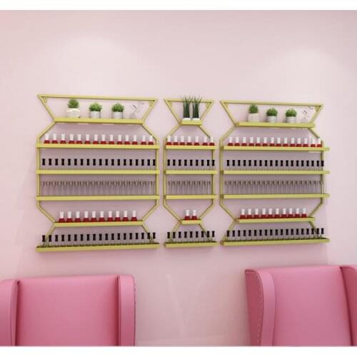 Nordic gold nail shop wall rack, iron art nail stand, wall hanging armor, oil and plastic shelf, nail polish rack