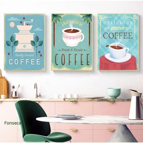 Nordic Coffee Poster and Print Wall Art Murals HD Printed Canvas Painting for Kitchen Restaurant Dining Room Decor Wall Picture