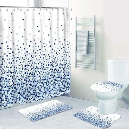 Light Blue Flower Shower Curtain Bathroom Mat Polyester Fabric Machine Washable Waterproof Bath Curtains Rugs Dropshipping