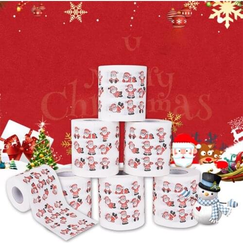 Printed Wood Pulp Toilet Paper Christmas Theme Home Bathroom Toilet Roll Paper Towel Tissue Santa Gift Letter Christmas Tree