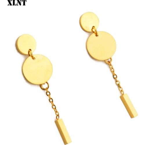 XLNT Vintage Metal Geometric Drop Earrings For Women Gold Color Round Statement Hanging Fashion Dangle Earring Jewelry