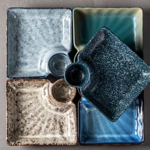 Japanese Ceramic Dumpling Plate with Vinegar Plate Tableware, Simple and Creative Household Division Sushi, Shrimp and Fries