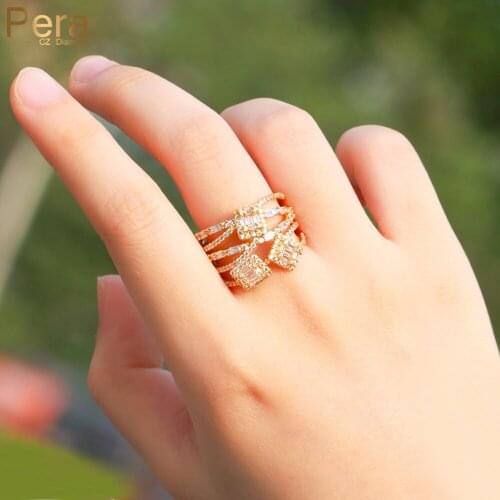 Pera Resizable Multi-layer Design Square Cut CZ Stone Wedding Bands Ladies Fashion Cocktail Party Rings Jewelry Accessories R170
