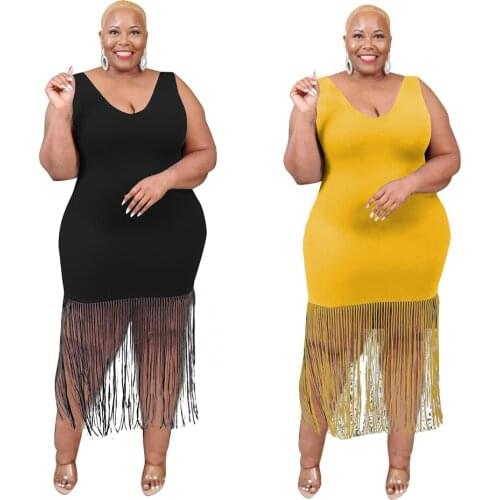 4xl Plus Size Womens Dresses 5xl Sexy V Neck Sleeveless Tassel One-step Dress Nightclub Fashion Clothes Wholesale Dropshipping