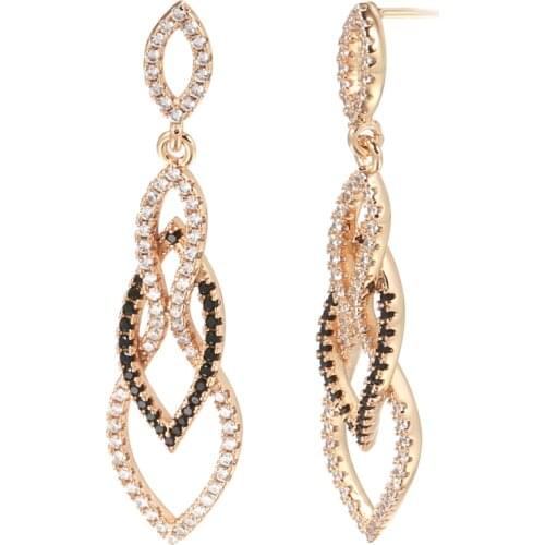 Kinel New 585 Rose Gold Drop Earrings for Women Inlay Natural Black Zircon Earrings Vintage Bride Wedding Fine Jewelry