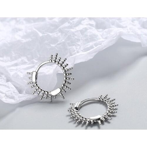 925 Sterling Silver Punk Round Bead Rivets Earrings For Women Sexy Handmade Jewelry Cерьга eh582