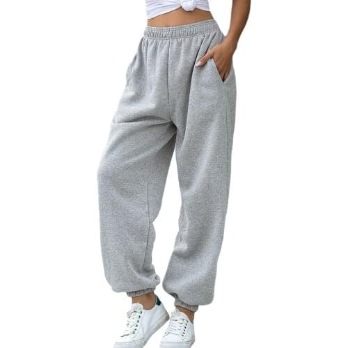 Women Sweatpants Jogger pants Soft Plush Solid Color High Waist Baggy Trousers Pockets Fit Pant for Workout Running Sporty