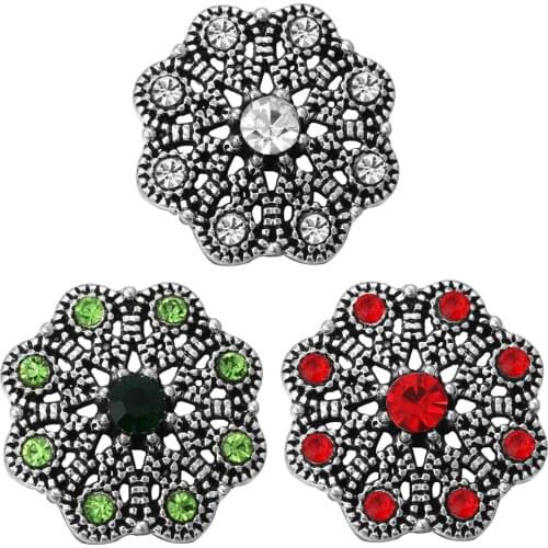 10pcs/lot 2019 New Beauty Vintage Hollow Out Flower Snap Jewelry Crystal Snap Buttons Fit DIY 18mm Snap Button Jewelry For Women