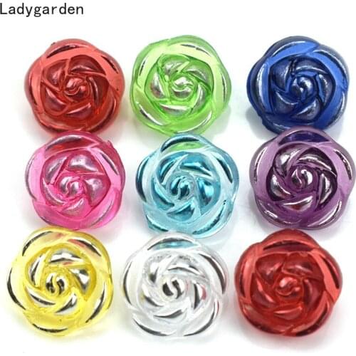 200PCS 13MM Rose Flower Resin Buttons Flatback Rhinestone Button for DIY Craft Clothes Decoration DIY Jewelry Craft Decoration