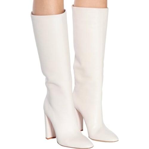 2021 Spring Knee High Boots High Heels Woman Boots Thick Square Heel Shoes Lady Long Modern Boots Elegant White Botas Femininas