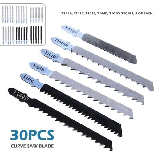 30Pcs/Set T-Shank Jigsaw Blades Curve Cutting Tool Metal Wood PVC Assorted Blades Woodworking Tools For Wood Plastic Saw