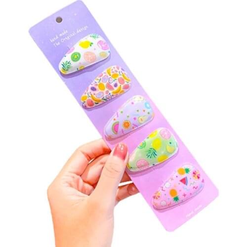 5Pcs/Set Kid Girl Water Drop BB Hairpin-Lattice Flower Fruit Bang Clip Accessory