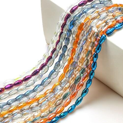 55pcs/lot Czech Glass Beads Plated 6x10mm Faceted Crystal Oval Beads For DIY Jewelry Making Necklaces Jewelry Supplies Wholesale