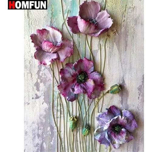 HOMFUN Full Square/Round Drill 5D DIY Diamond Painting "Purple flower" Diamond Embroidery Cross Stitch Home Decor Gift