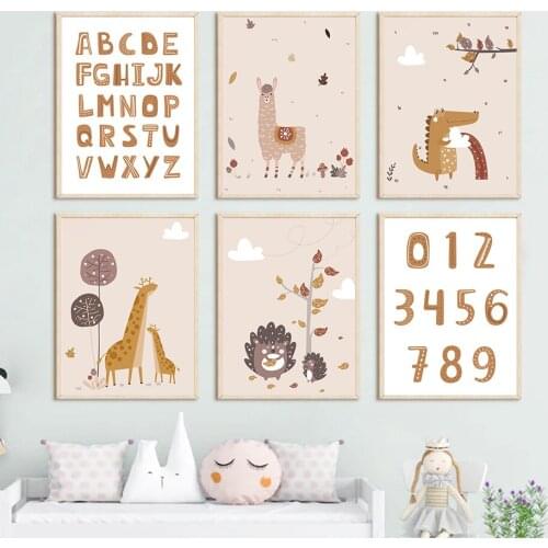 ABC Alpaca Giraffe Alphabet Number Boho Nursery Wall Art Canvas Painting Nordic Posters And Prints Decoration Pictures Kids Room
