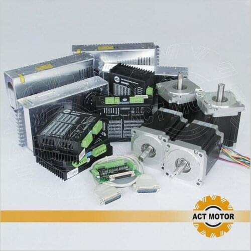 ACT Motor 4Axis CNC Nema34 Stepper Motor 34HS1456B Dual Shaft 4Leads 1232oz 118mm 5.6A+Driver DM860 7.8A 80V+Power Cut Machine