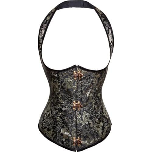 Women sexy underbust halter corset S-2XL waist gold jacquard weave halter corset classy steampunk corset gothic