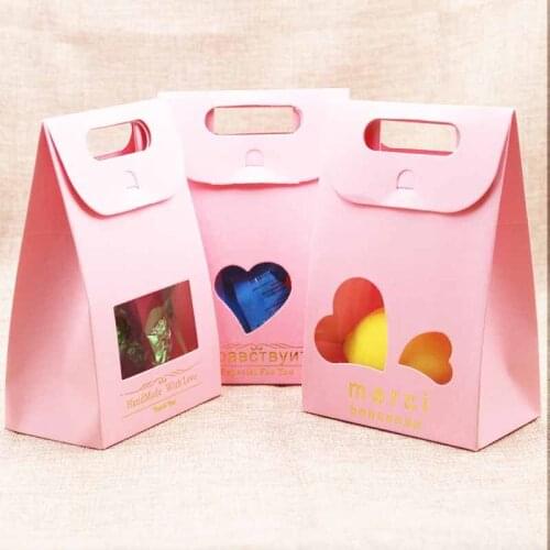 Feiluan 50pc pink gold "Merci" Candy Bag French Thank You Wedding Favors Gift Box Package w/ heart window for nuts/teas pack bag