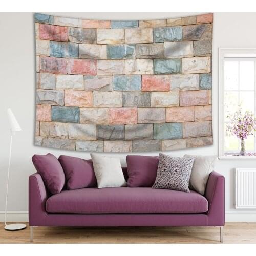 Tapestry Stone Ceramic Brick Wall Construction Rustic Modern Decorating Photo Printed Red Beige Blue