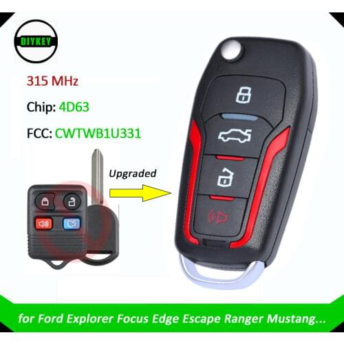 DIYKEY Upgraded Red Flip Remote Key 315MHz 4 Button 4D63 80 BIT Chip for Ford Lincoln Mercury FCC: CWTWB1U331