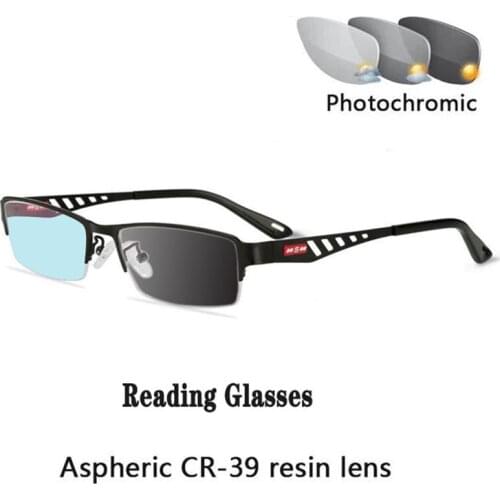 Fashion Alloy Frame Transition Photochromic Reading Glasses Men Women Anti Glare UV400 Sun Readers Hyperopia Eyewear 1.5 2.5
